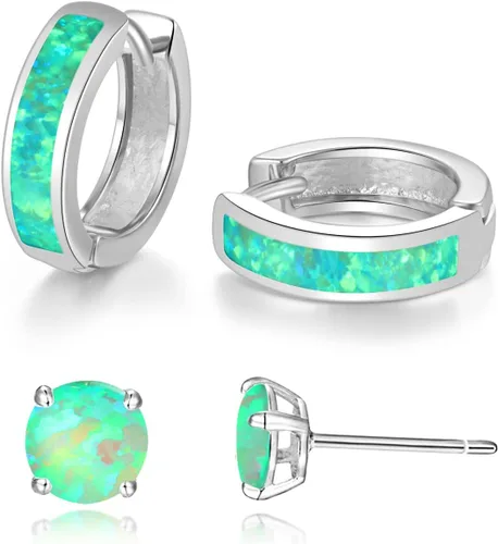 Vista 256 de CiNily Aretes Huggie de ópalo con bisagras, chapados en oro, hipoalergénicos, pequeños aretes de aro para mujeres, adolescentes, niñas, hombres