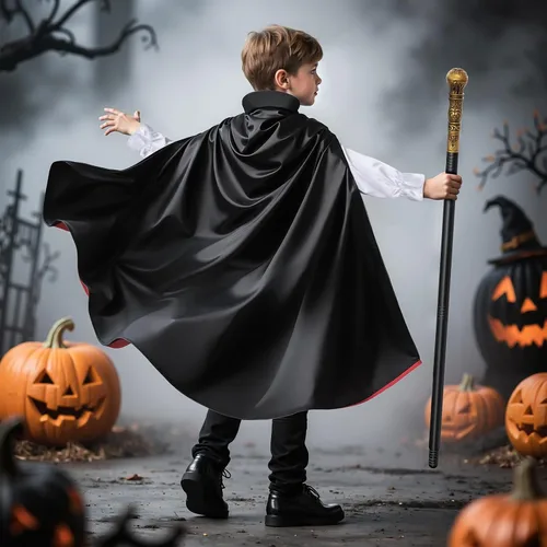 Vista 6 de KukuFun Vampire Costume Set for Kids Boys, Halloween Party Vampire Cosplay Outfit with Cape, Shirt, Pants & Scepter, Kids Vampire Costumes Size for