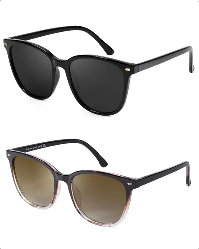 Vista 34 de FIMILU Paquete de 2 lentes de sol polarizados para mujer, lentes de protección UV400, montura grande, lentes de moda, elegantes