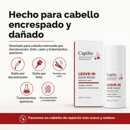 Vista 3 de Mascarilla molecular de reparación capilar sin enjuague, queratina, reparación profunda para cabello encrespado y dañado, corrige el blanqueador