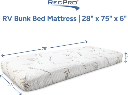 Vista 2 de RecPro Colchón de espuma viscoelástica de 6 pulgadas con infusión de gel con bambú para cama de caravana (28 x 75 pulgadas)