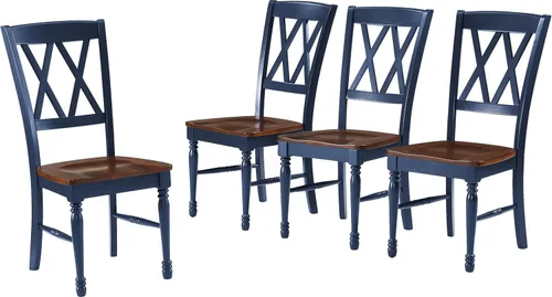 Vista 12 de Crosley Furniture Shelby - Juego de 4 sillas de comedor con respaldo en X de madera tradicional, sillas de cocina, color verde azulado envejecido
