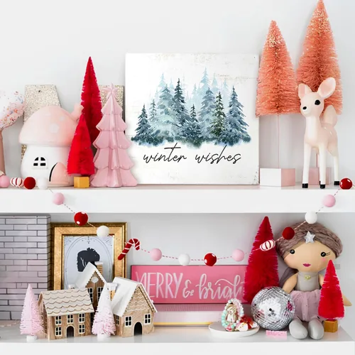 Vista 3 de MTRGDN Decoración de árbol de invierno, letrero de Navidad y decoración de Navidad, placa de bloque de madera rústica para el hogar