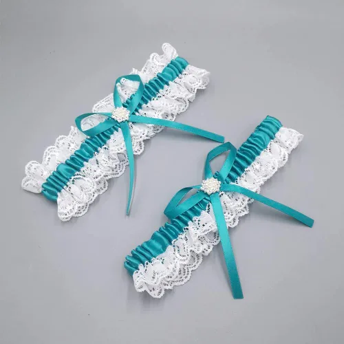 Vista 2 de MERRYJULY Ligueros nupciales para novia de encaje blanco para mujer, conjunto de liguero nupcial para boda, ligas de graduación