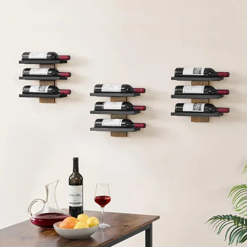 Vista 4 de Hoctieon - Estante para vinos de 3 niveles, madera marrón rústica Marrón rústico