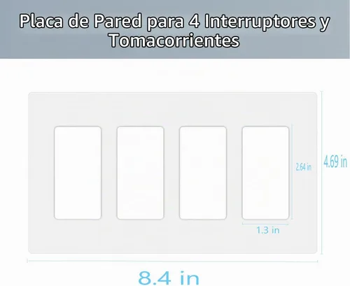 Vista 2 de Placa de pared Decora sin tornillos de 4 segmentos, placa frontal eléctrica para interruptor de luz, interruptor inteligente, receptáculo
