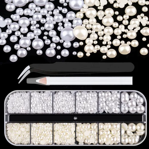 Vista 8 de 2700 perlas de espalda plana para manualidades de perlas para uñas