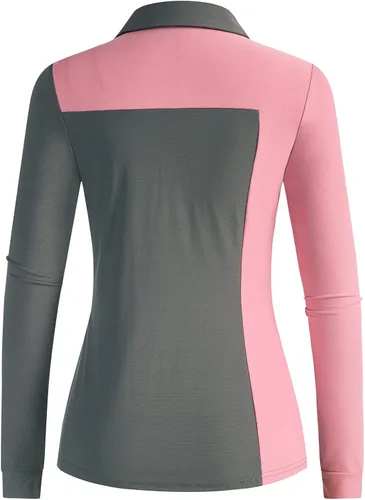 Vista 3 de JACK SMITH Camisas de golf de manga larga para mujer con bloques de color camisetas atléticas de tenis de secado rápido