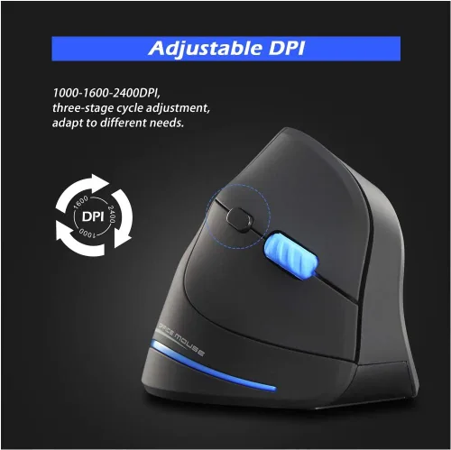Vista 7 de ZLOT Ratón inalámbrico vertical, ratones ergonómicos ópticos USB de 2.4 G con 3 DPI ajustables 100016002400 y 6 botones para laptop, PC