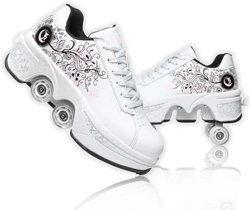 Vista 8 de Zapatos de patinaje para mujer, cuatro rondas, zapatos de patines de ruedas para niños que se convierten en patines de ruedas, zapatos ligeros al