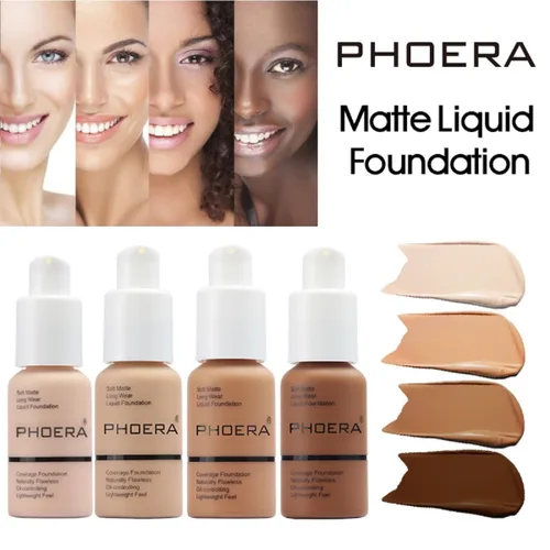 Vista 6 de PHOERA - Base de maquillaje mate, corrector de control de aceite, maquillaje impermeable de larga duración, base de cobertura completa