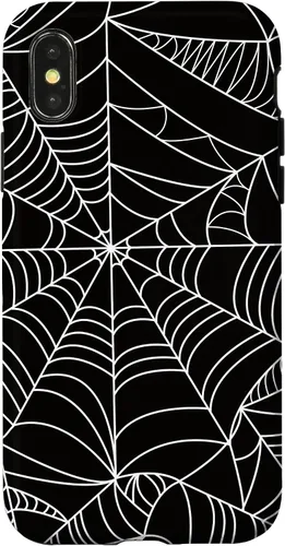 Vista 5 de iPhone 12/12 Pro blanco y negro araña web Único estuche de Halloween de Artsy moderno