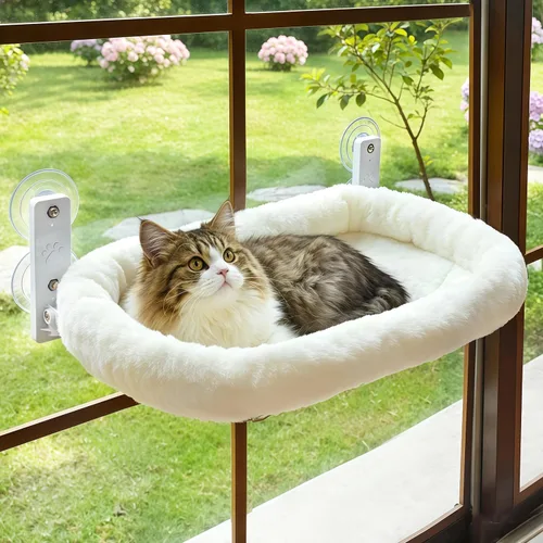 Vista 13 de AMOSIJOY Percha de Ventana Inalámbrica para Gato, Hamaca para Gato para Pared con 4 Ventosas, Ancla y Tornillo para Dos Formas de Instalación