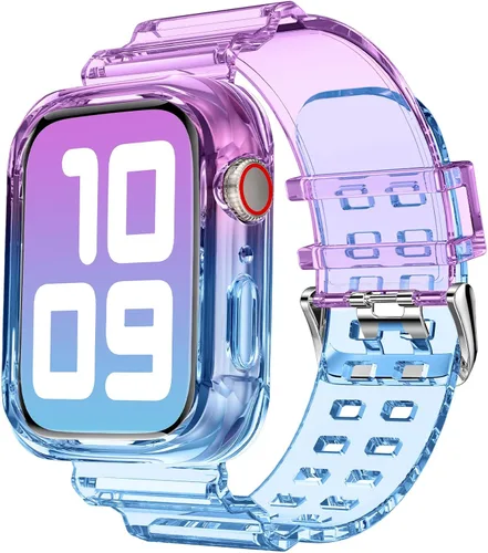 Vista 69 de DABAOZA - Correa transparente compatible con Apple Watch de 1.772 in y 1.732 in, con purpurina transparente Women Men,Glitter Bling TPU