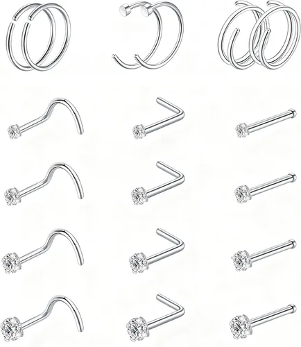 Vista 31 de Nose Rings Hoop and Nose Studs Sets for Women Men,Hypoallergenic 316L Surgical Stainless Steel Hinged Clicker Segment Nose Rings Hoop Helix