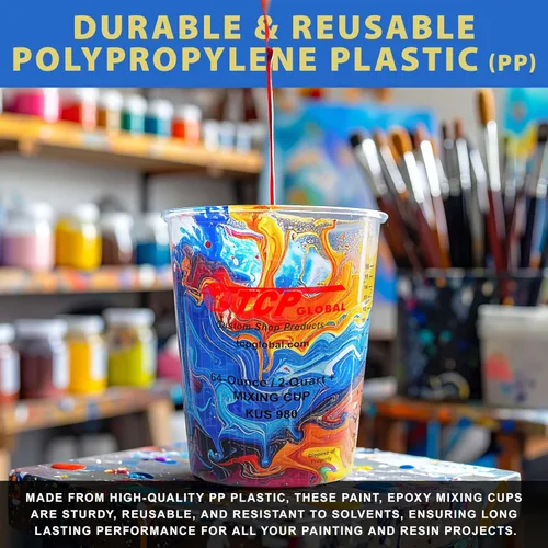 Vista 4 de Custom Shop Vasos para mezclar pintura, 64 onzas (caja de 100) – Vasos medidores de plástico para líquidos, pintura automotriz, resina epoxi, arte
