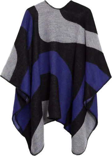 Vista 2 de Chal de punto para mujer, a cuadros, con parte delantera abierta, tipo poncho, tipo capa envolvente