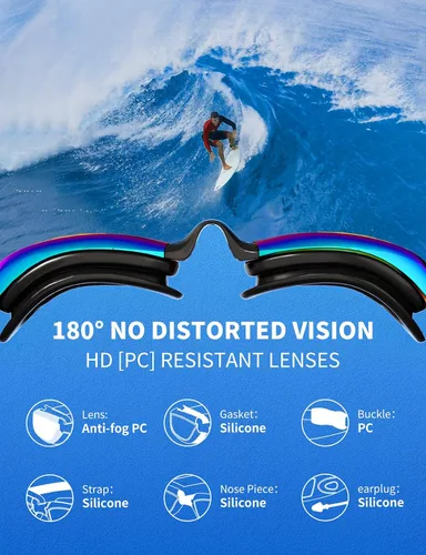 Vista 5 de Paquete de 2 gafas de natación sin fugas, antivaho y UV, gafas de natación para adultos, hombres y mujeres, lentes de policarbonato con espejo HD