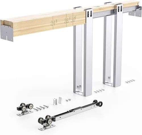 Vista 13 de EaseLife - Kit de marco para puerta de bolsillo de 28x80 pulgadas con mecanismo de cierre suave de dos vías para paredes de montantes de 2X4