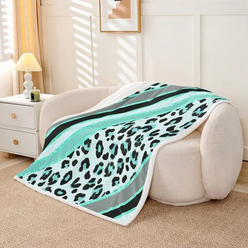 Vista 2 de Homewish Abstract Leopard Kids Throw Blanket,Cheetah Skin Wild Animals Bed Blanket for Girls Boys Women,Geometric Stripes Fashion Fleece