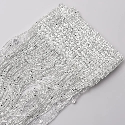 Vista 6 de Cortinas blancas con cuentas para puertas de 36 x 77 pulgadas, cortina de cuentas con borlas de cristal para colgar en la puerta, cortinas