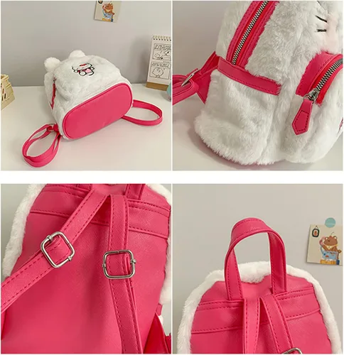 Vista 3 de Ohjijinn Kawaii Backpack Cute Plush Bag, Anime Backpack Cartoon Schoolbag, Plush Backpack Mini Backpacks for Girls (White)