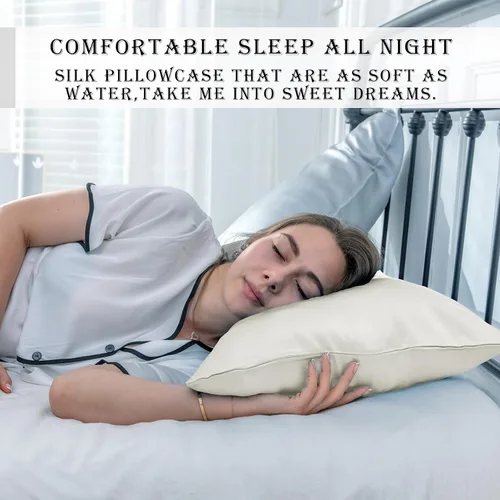 Vista 127 de Funda de almohada de seda para cabello y piel, suave, transpirable y sedosa, juego de fundas de almohada 100% tamaño estándar de 2 piezas, fundas
