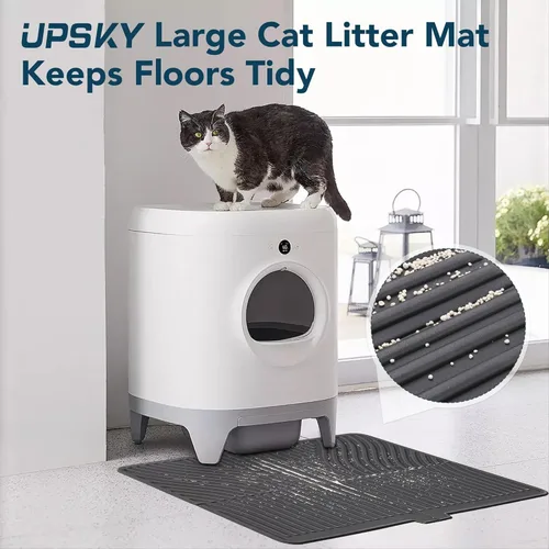 Vista 7 de UPSKY Tapete de arena para gatos, tapete grande para atrapar arena para gatitos, suave para patas de gatito, tapete para caja de arena mantiene