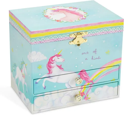 Vista 2 de Jewelkeeper Caja de música de unicornio y juego de joyas para niñas pequeñas 3 regalos de unicornio para niñas joyero para niñas cajas de música