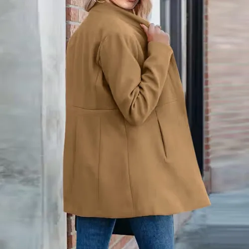 Vista 3 de Chaquetas de otoño para mujer, temperamento, otoño e invierno, color sólido, abrigo largo de manga larga, abrigo largo