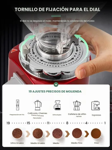 Vista 2 de Huanyu Molinillo de café con rebabas planas, gran capacidad de 35 onzas