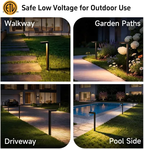 Vista 6 de Gardenreet Luces de camino de paisaje de latón, luces de camino de bajo voltaje de 12 V con cable, luces de jardín al aire libre LED impermeables
