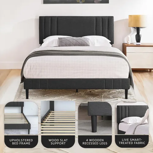 Vista 3 de Decoro Chicago Channel - Cama tapizada capitoné con diseño capitoné, color Gris oscuro