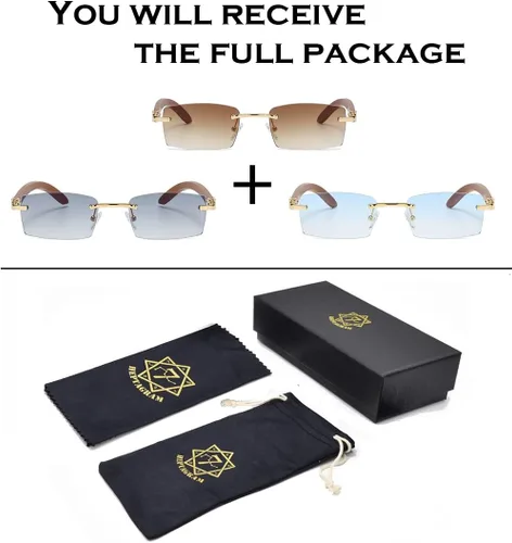 Vista 7 de Heptagram - Lentes de sol rectangulares sin montura para mujeres y hombres, gángster de los años 90, sin marco, retro, vintage, de moda