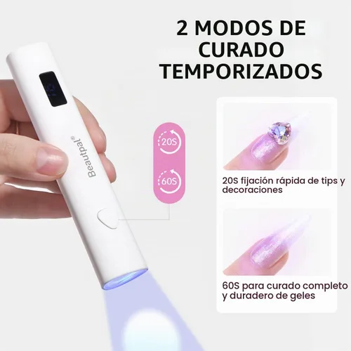 Vista 4 de BEAUTPAL - Luz UV de mano para uñas, mini secadora de uñas inalámbrica, cuello de cisne flexible, luz LED con pantalla LCD, lámpara de uñas de gel