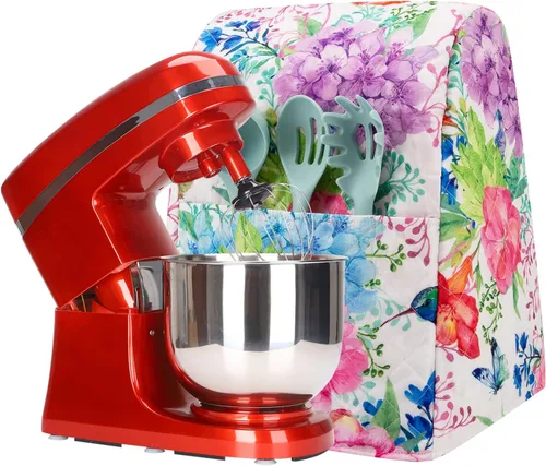 Vista 9 de Funda para batidora de pie floral con bolsillos, acolchada a prueba de polvo, compatible con KitchenAid de 5 a 8 cuartos de galón, Hamilton Beach