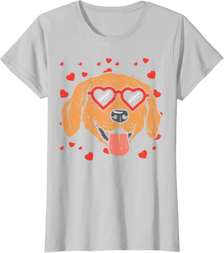 Vista 20 de Golden Retriever cara corazón gafas día de San Valentín perro regalo camiseta Negro