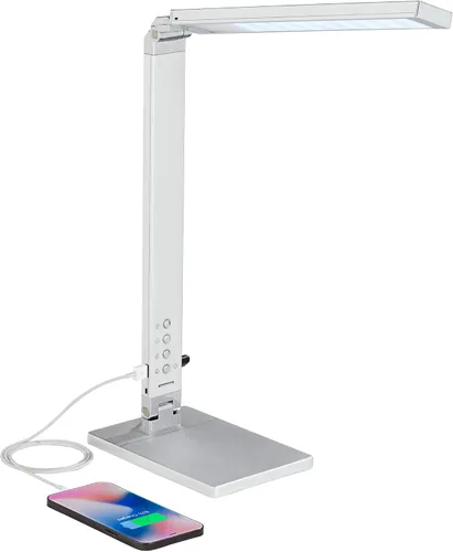 Vista 3 de 360 Lighting Jett - Lámpara de mesa moderna de escritorio de 16 1/2 pulgadas de alto con puerto de carga USB y luz nocturna LED de aluminio plateado