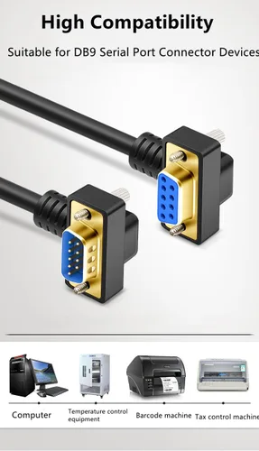 Vista 3 de DB9 macho a hembra chapado en oro Cable de conexión RS232 Cable de conexión de ángulo recto 9 Pin RS232 COM Port Cable de conexión (19.7 in)