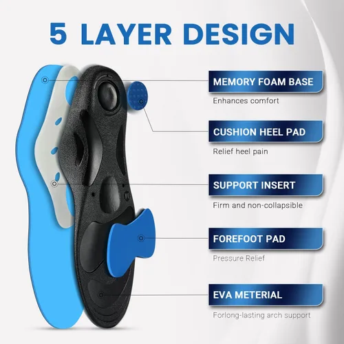 Vista 5 de PCSsole Plantillas ortopédicas con soporte de arco alto y medio, inserto de gel cómodo para botas de trabajo para pies planos, fascitis plantar