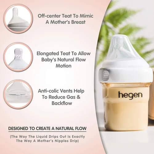 Vista 2 de Hegen Biberones para bebé - Biberones anticólicos de cuello ancho - Sistema de lactancia 11 oz con tetinas de flujo rápido