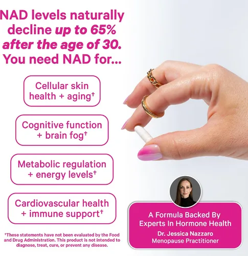 Vista 3 de Pink Stork NAD+ Suplemento para mujeres mayores de 30, 30 cápsulas 500 mg Nicotinamide Riboside NR, Clinically Studied Pure NMN Powder, Brain