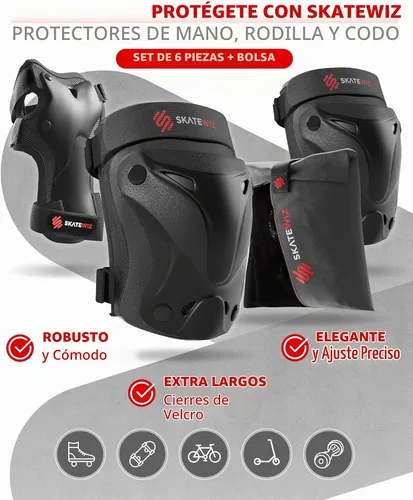Vista 3 de SKATEWIZ Kids and Adult Knee Pads and Elbow Pads Set 6pcs - incl. Carry Bag