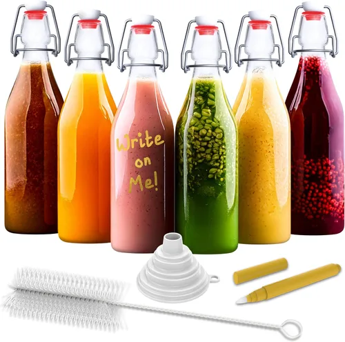 Vista 11 de Nevlers - Botellas cuadradas de vidrio con tapa oscilante de 17 onzas
