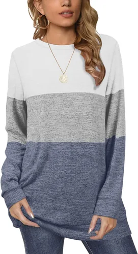 Vista 3 de OFEEFAN Sudaderas para mujer, cuello redondo, manga larga, lisas, a la moda, casuales