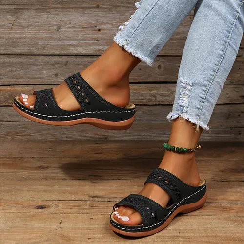 Vista 3 de Sandalias de verano elegantes para mujer, planas, bonitas, informales, para playa, cómodas, ortopédicas, sin cordones, sandalias ortopédicas