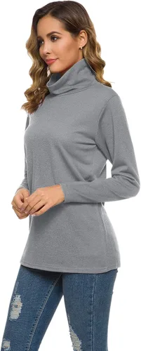 Vista 3 de LOMON Suéter básico de manga larga con cuello alto térmico para mujer