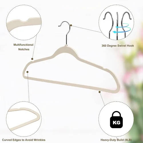 Vista 5 de Quality Hangers Paquete de múltiples perchas de plástico delgadas para ropa, perchas resistentes sin terciopelo rosa con gancho cromado giratorio