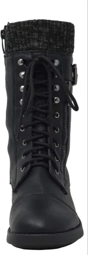Vista 6 de DREAM PAIRS Botas militares de invierno con cordones de media pantorrilla para mujer