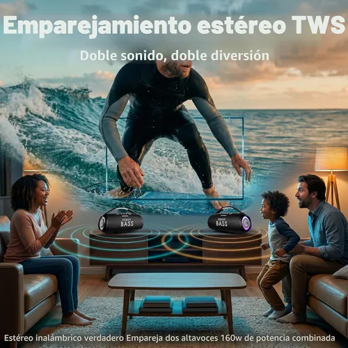 Vista 7 de HEAVY BASS Altavoces Bluetooth inalámbricos, altavoz portátil de 80 W máximo con graves profundos, tiempo de reproducción de 20 horas, IPX6 Negro